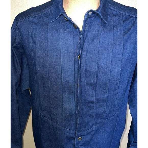 Vintage 80s Liz E. Parker Texas Blue Denim Pleated Front button-down Size Medium - Picture 9 of 10